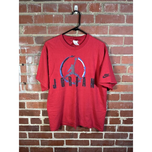 Vintage 90s Nike Air Jordan Shirt Original Jumpman Logo Red USA Made Sz Medium - Picture 1 of 6